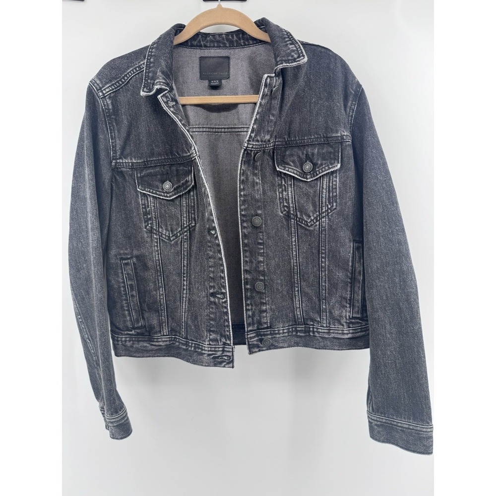 Women's Medium American Eagle Black/Grey Denim Jacket 100% Cotton